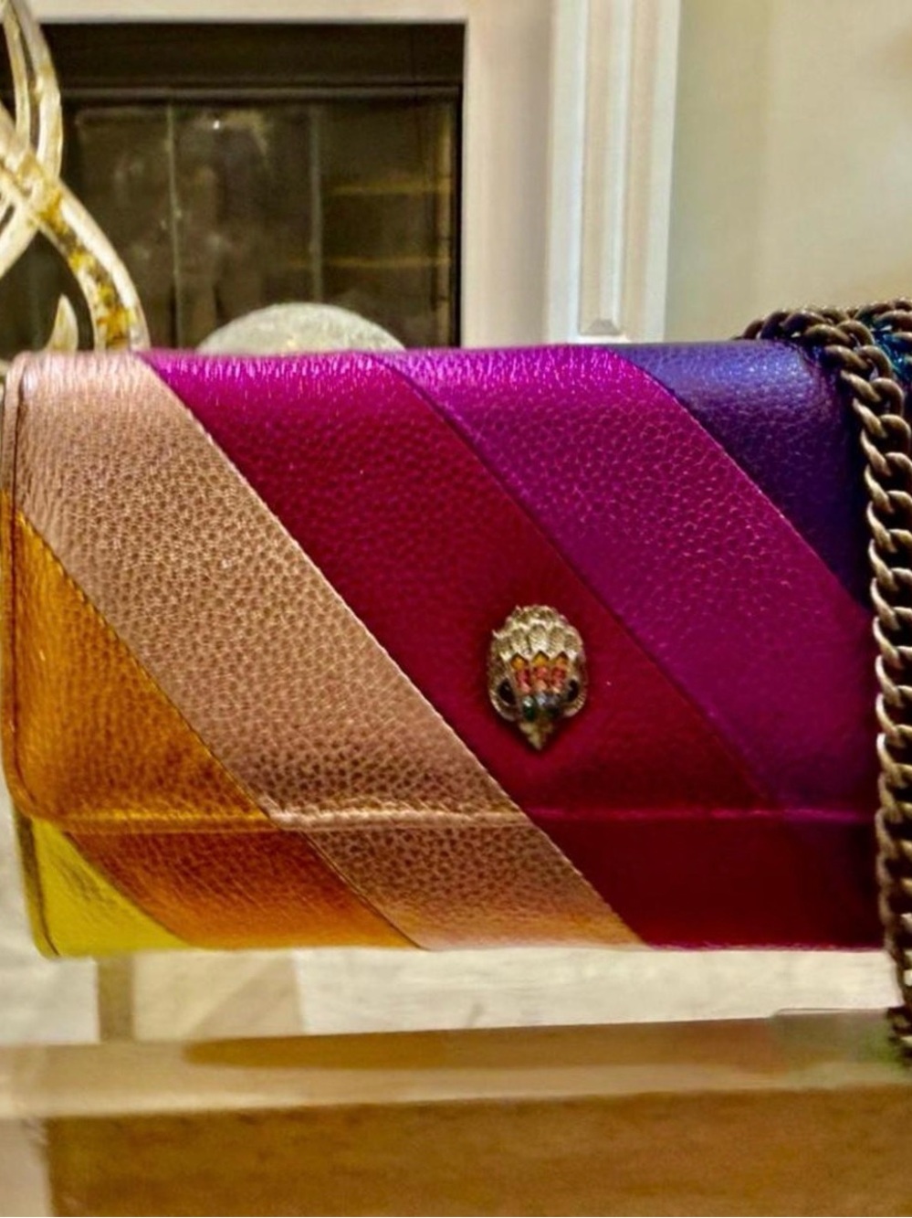 Kurt Geiger Metallic Multi-Stripe Leather Shoulder Bag - Pink, Gold, Yellow